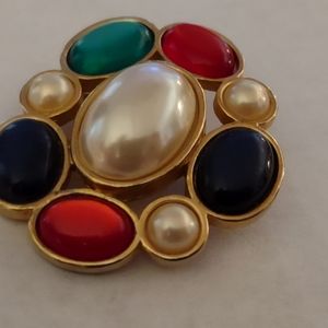 Avon Signed Vintage Pin Brooch, Multicolor Cabochon, 983 Jeweled Classic Collect